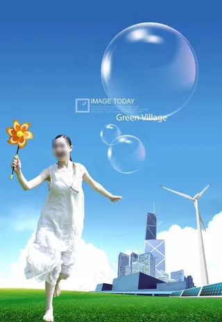 女孩绿色环保素材图片