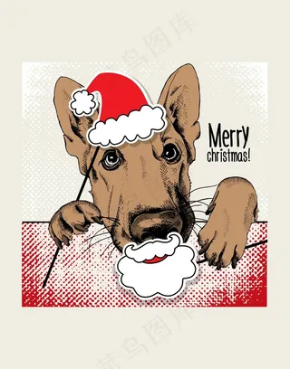 卡通动物狗狗圣诞帽插画无框画素材
