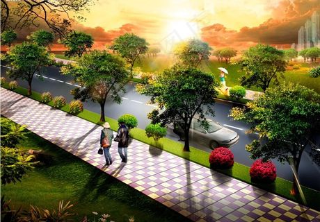 道路绿化效果图图片