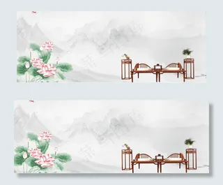 中国风古典山水建筑海报设计轮播海报...