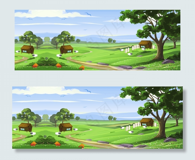 乡村田园风光自然风景卡通背景