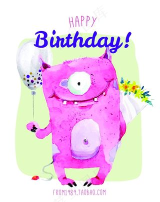 卡通怪兽生日海报