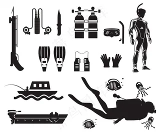 潜水图标集轮廓设计自由向量