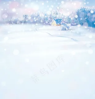 冬季原野小屋插画矢量素材