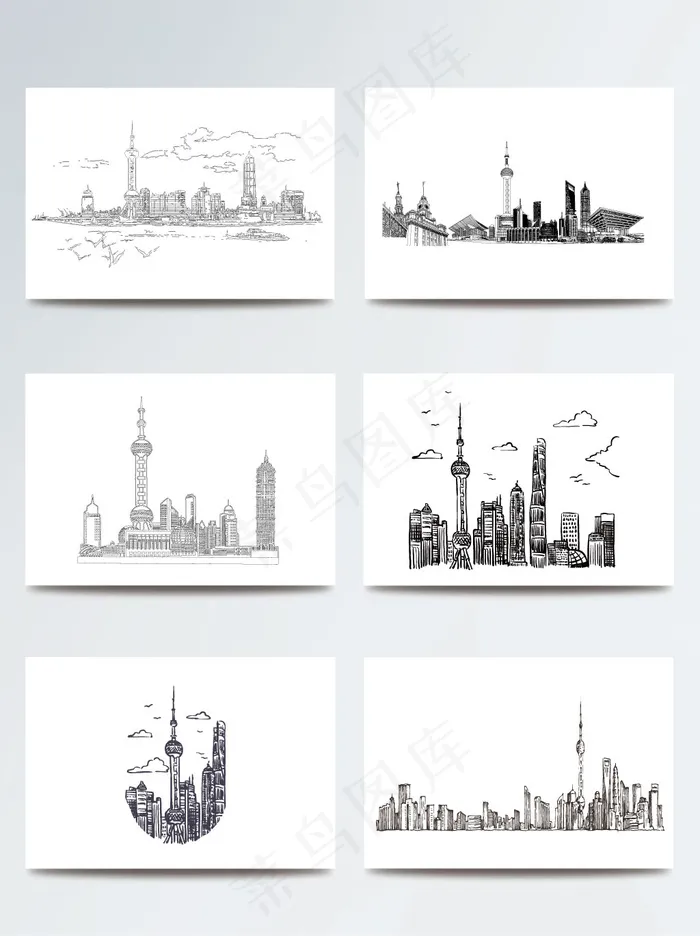 黑色手绘上海建筑东方明珠ai矢量模版下载