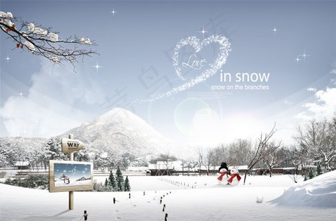 冬日里的阳光雪地雪人素材