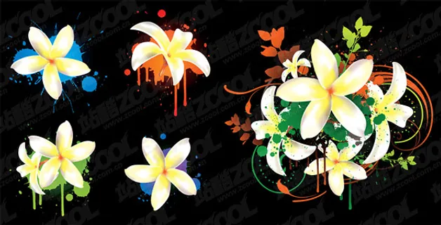 鸡蛋，鲜花和墨迹矢量素材