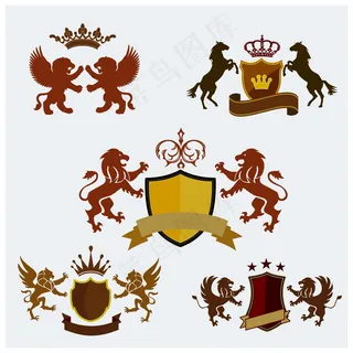 皇家标志集设计与波峰和动物自由向量
