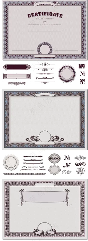 古典欧式花纹证书元素矢量素材