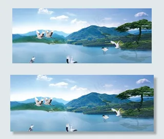 湖泊山水风景画广告素图片