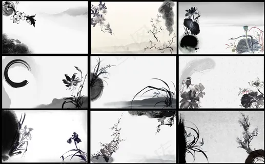 水墨国画名片背景PSD分层模 水墨国画名片背景PSD分层模