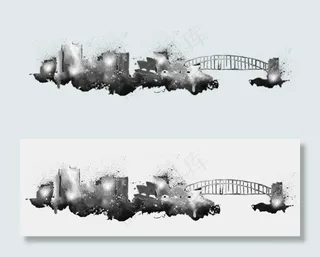 黑白世界城市水彩建筑PNG免扣高清...