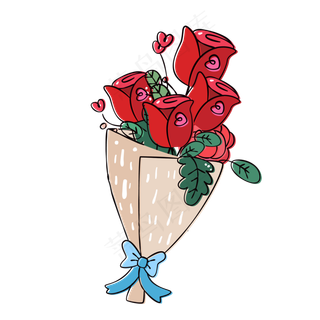 卡通手绘红色玫瑰花束