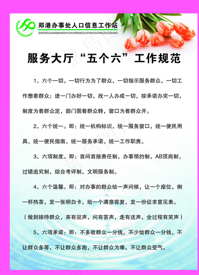 计划生育大厅五个六工作规范图片cdr矢量模版下载