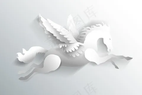 白色剪纸飞马设计矢量素材 白色剪纸飞马设计矢量素材