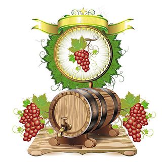 葡萄与酒桶矢量素材