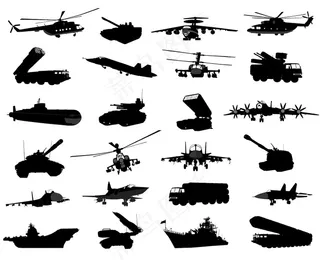 现代军事武器剪影矢量