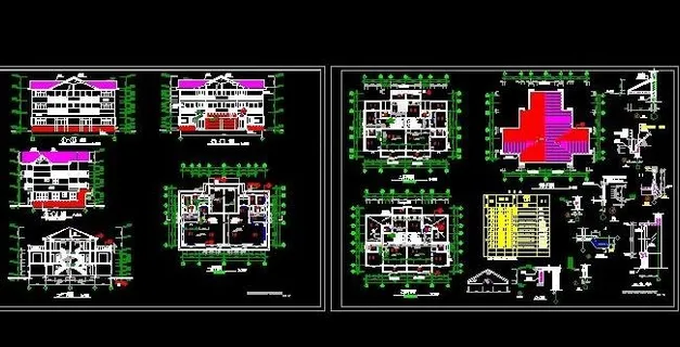 三层豪华双拼别墅施工图带露台&nb...
