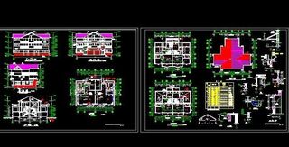 三层豪华双拼别墅施工图带露台&nb...