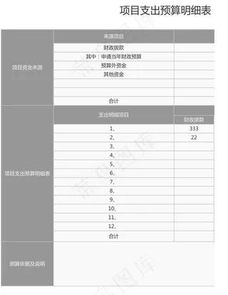 项目支出预算明细表