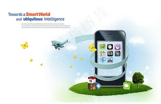 草地上的智能手机图标