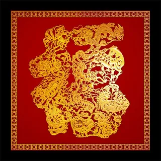 十二生肖镀金福字门贴psd素材