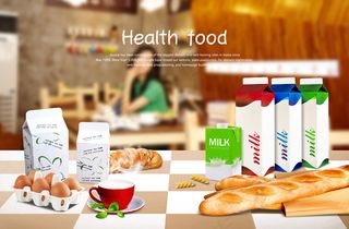 面包牛奶鸡蛋健康食物PSD分层素材...