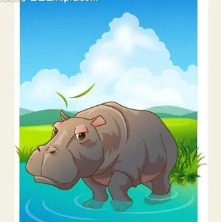 可爱动物绿色河马图片