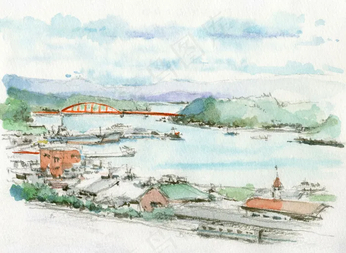 水粉风景素描图片