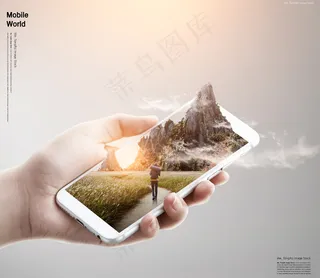 创意手势手机城市未来合成海报psd源文件素材