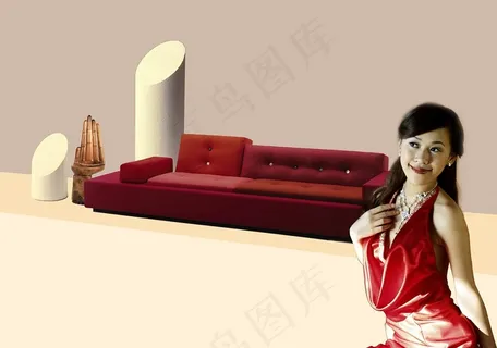 粉笔头沙发与美女人物分层素材