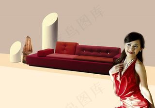 粉笔头沙发与美女人物分层素材