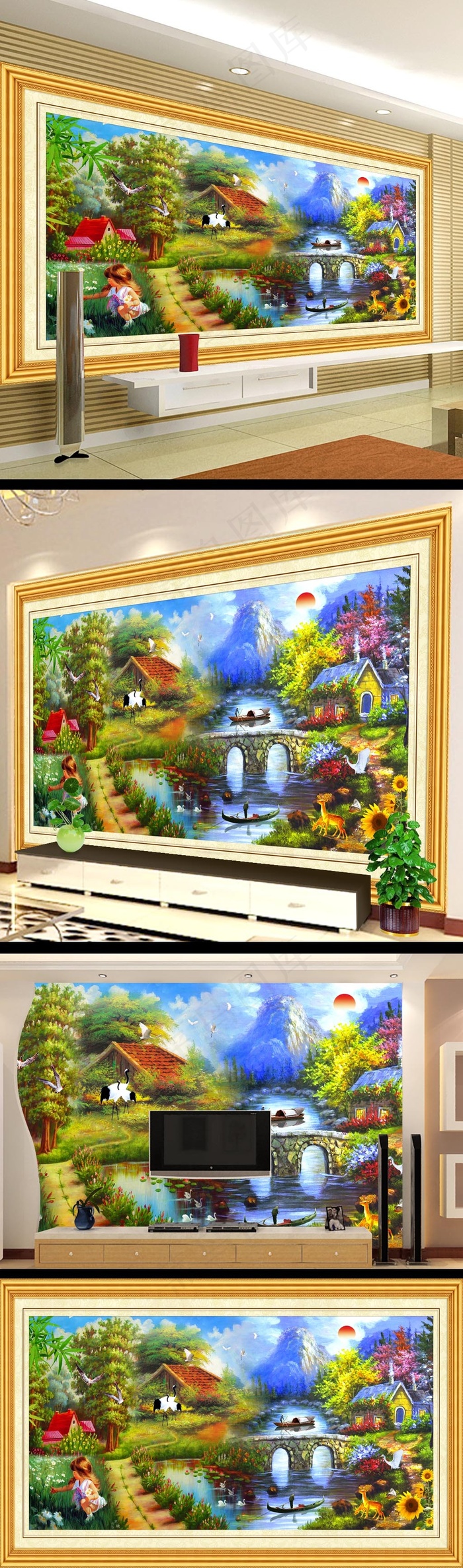 山水风景油画电视墙设计(9070X5669(DPI:72))psd模版下载