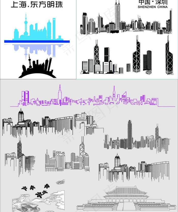 城市线稿图图片