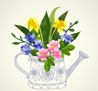 美丽插花水壶矢量素材