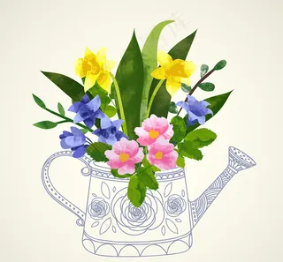 美丽插花水壶矢量素材