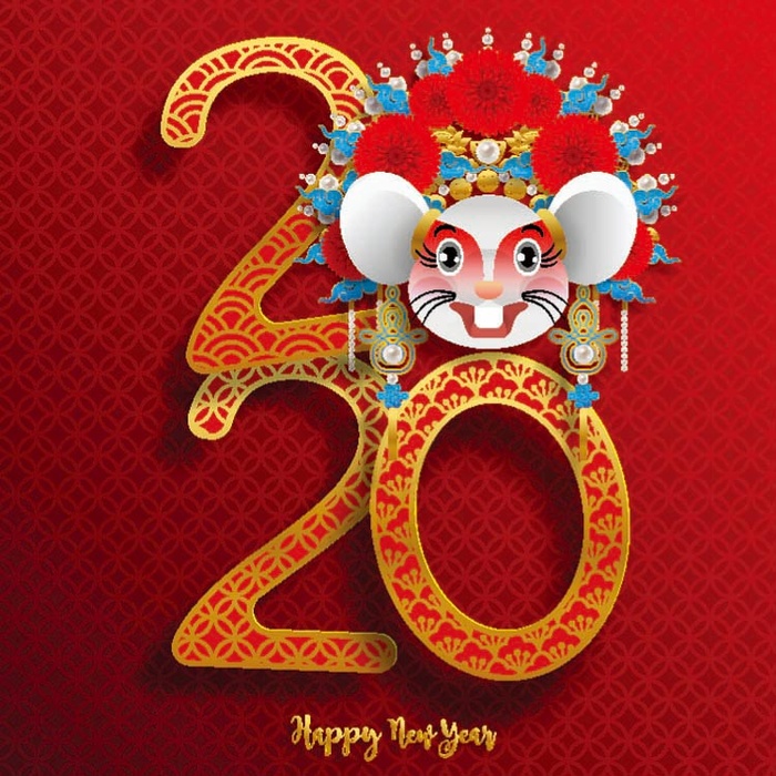鼠年2020新年剪纸风镂空插画ai矢量模版下载