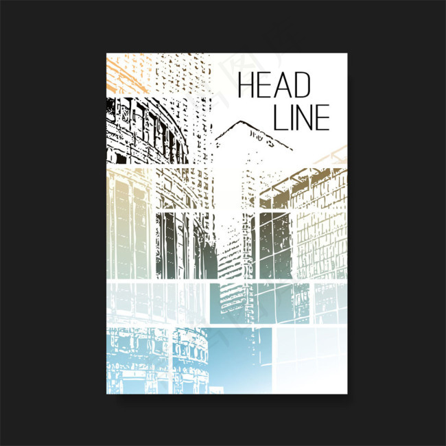 水墨城市建筑大楼画册图片