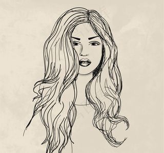 手绘素材素描时尚欧美美女