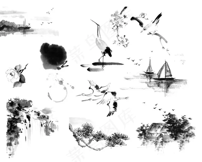 古风水墨素材(5906X4724(DPI:300))psd模版下载