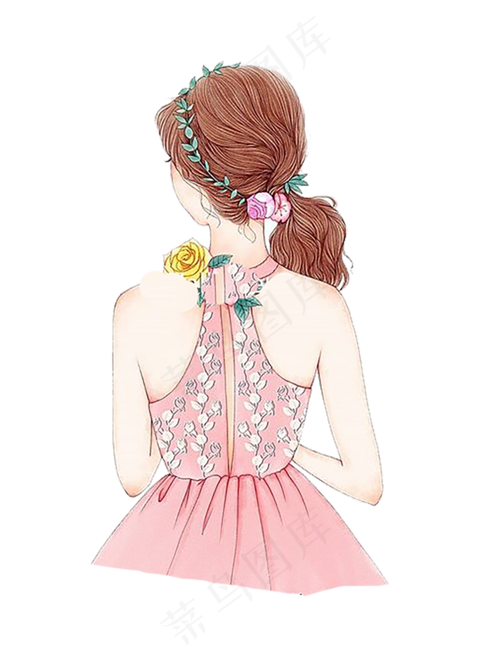 清新手绘水彩女孩PNG设计素材