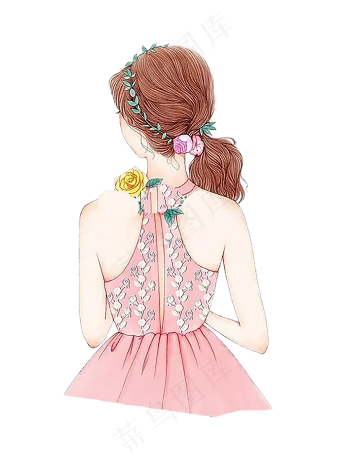 清新手绘水彩女孩PNG设计素材