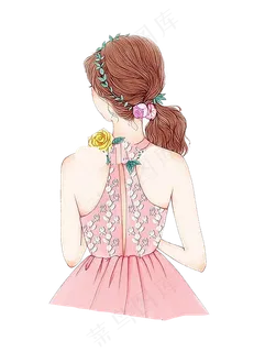 清新手绘水彩女孩PNG设计素材