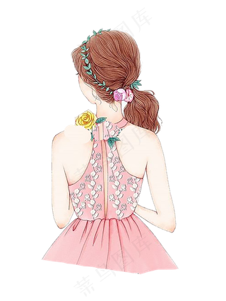 清新手绘水彩女孩PNG设计素材