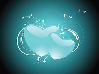 白色枝条和蓝色心形