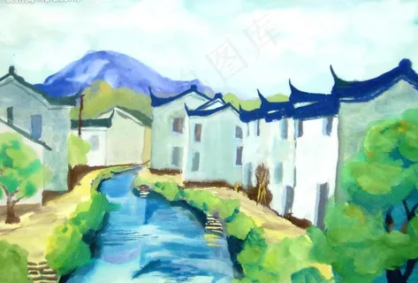 学生水粉风景画图片