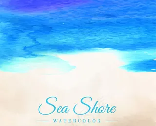 水彩绘夏日海滩矢量素材下载