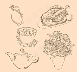 5款手绘下午餐点元素矢量素材