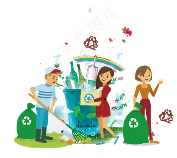 卡通手绘垃圾分类环保插画