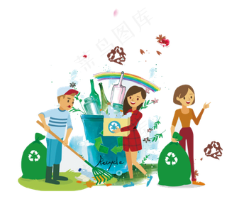 卡通手绘垃圾分类环保插画